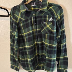 Oregon Ducks Flannel Shirt Medium Green Plaid Columbia Long Sleeve Button Up